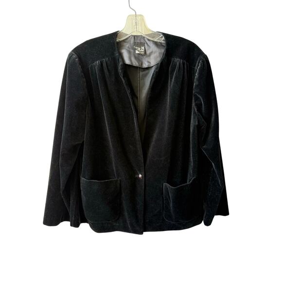 Vintage Black Velvet Blazer Witchy Glam Corporate Goth Jacket Party Top L - Picture 3 of 11